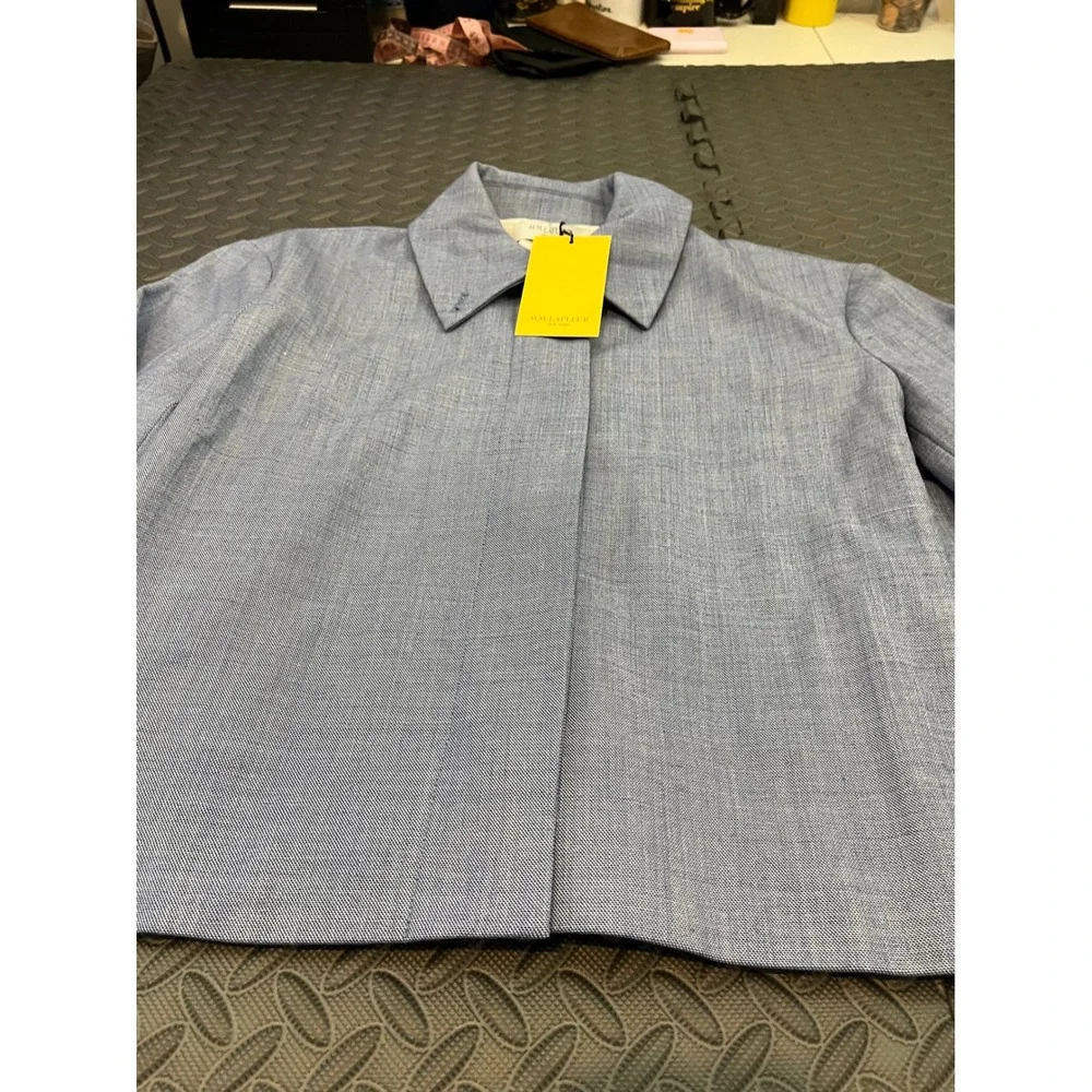 NWT MM LaFleur Nicky 1.0 Jacket Women L Indigo White Sharkskin Cropped Blazer - Picture 3 of 13